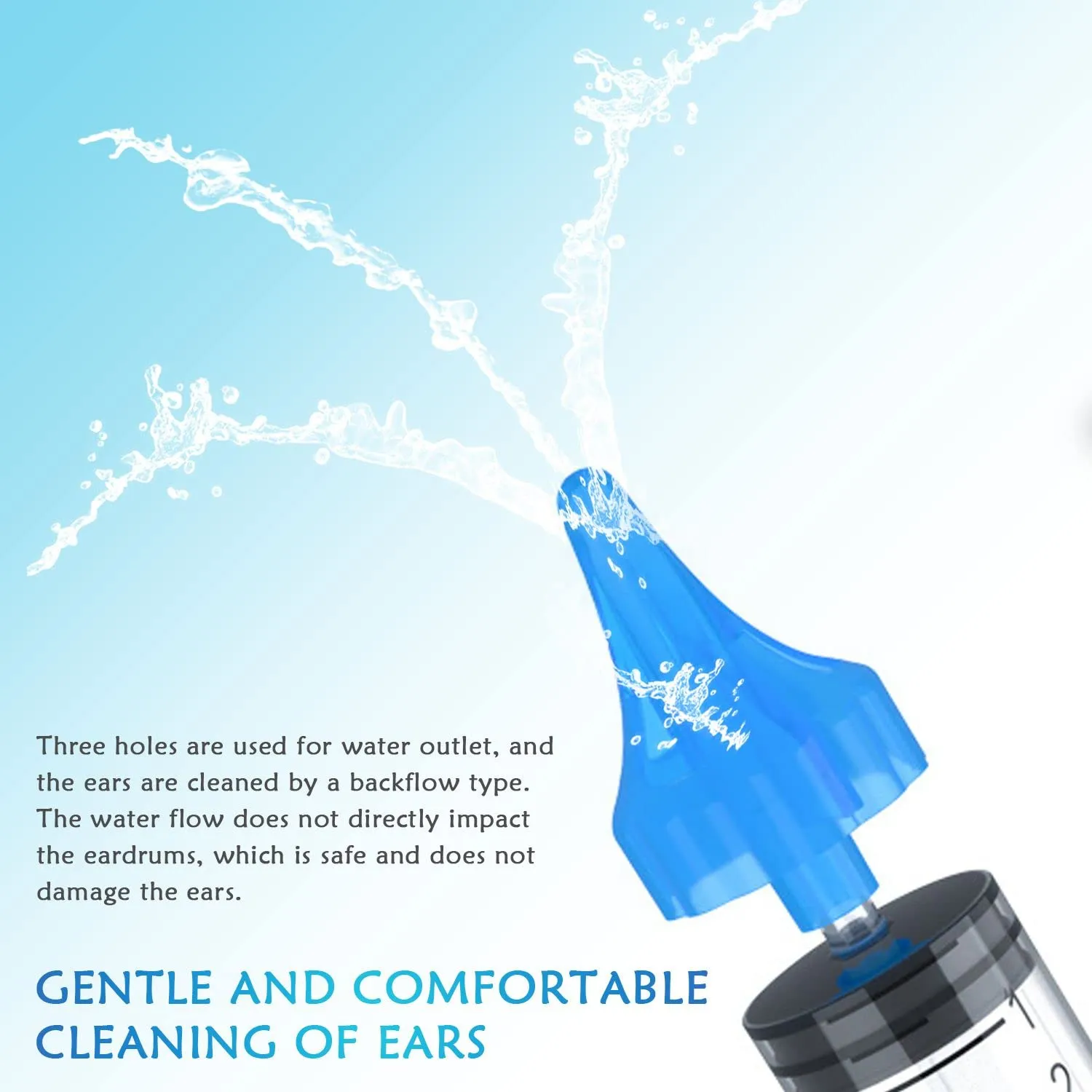 2 Children's syringe ear washer, ear cleaner, earwax remover, 3-hole water outlet, reusable, easy to use, safe and comfortable, suitable for children and adults