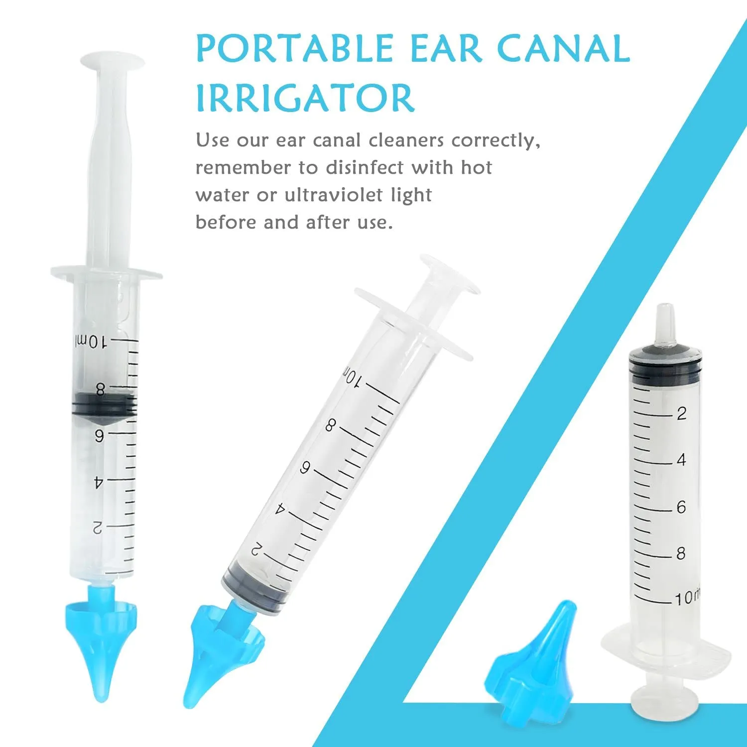 2 Children's syringe ear washer, ear cleaner, earwax remover, 3-hole water outlet, reusable, easy to use, safe and comfortable, suitable for children and adults