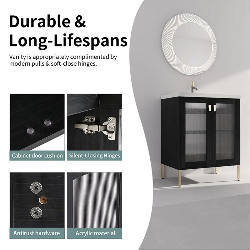 28 Inch Modern Freestanding Bathroom Vanity with Ceramic Sink, Soft Closing Door