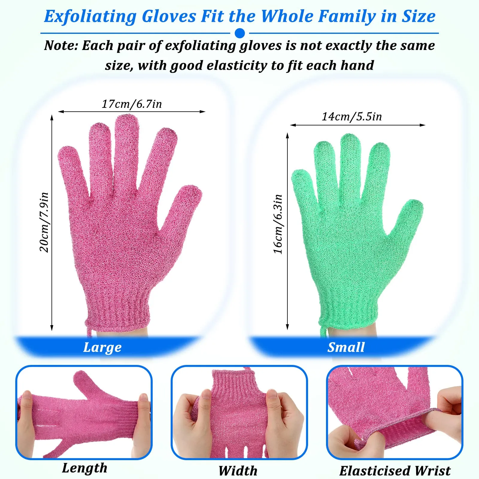 72 Pieces Exfoliating Glove Double Sided Shower Gloves with Hanging Loop Exfoliating Body Scrubber for Men Women Children Beauty Spa Massage Skin Shower Scrubber Bathing, 18 Colors