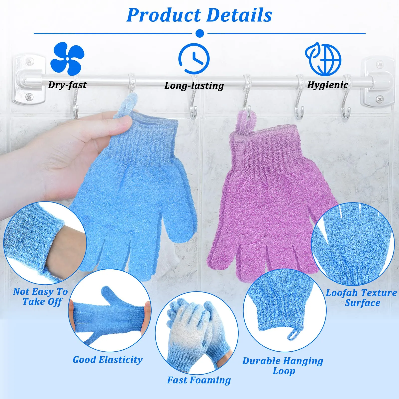 72 Pieces Exfoliating Glove Double Sided Shower Gloves with Hanging Loop Exfoliating Body Scrubber for Men Women Children Beauty Spa Massage Skin Shower Scrubber Bathing, 18 Colors