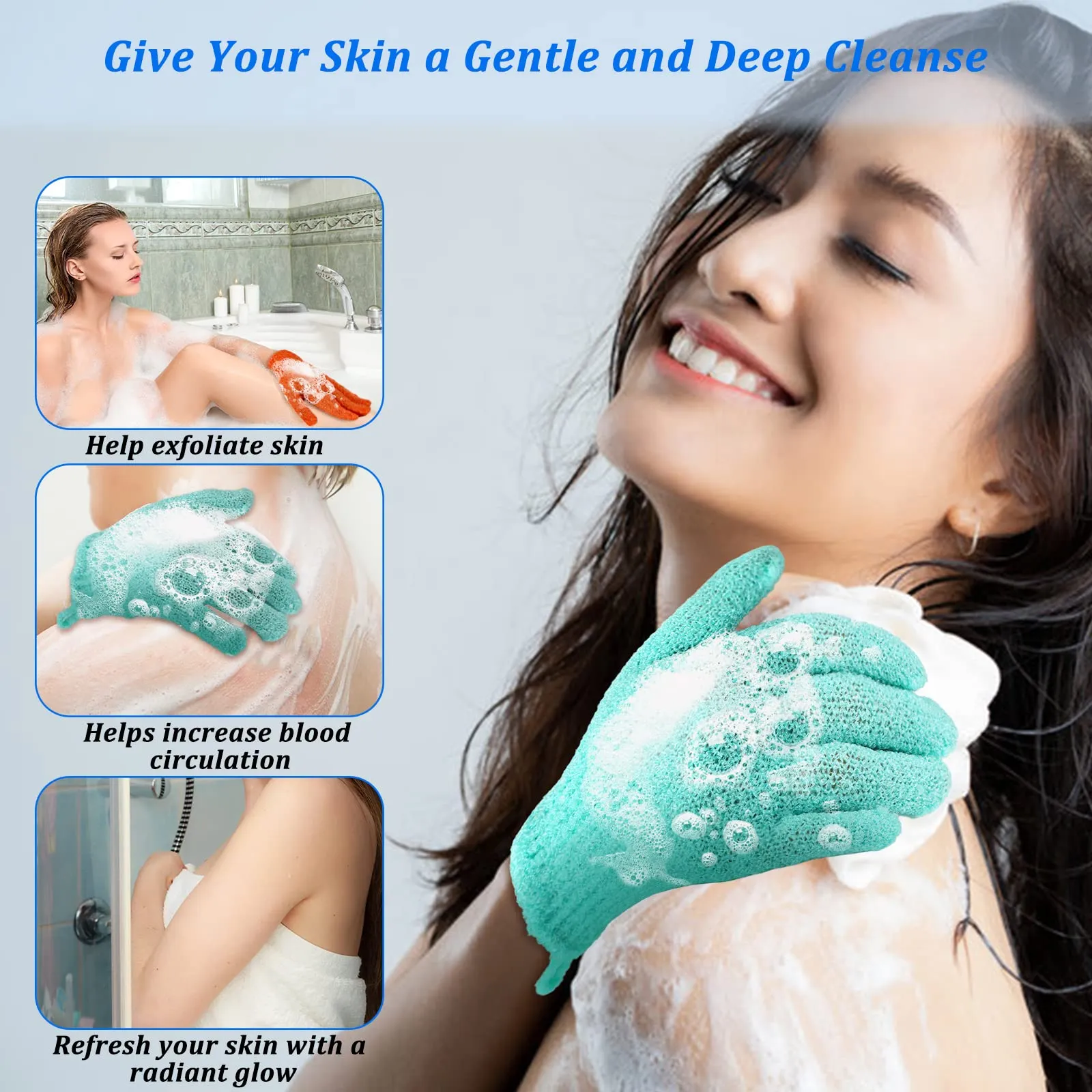 72 Pieces Exfoliating Glove Double Sided Shower Gloves with Hanging Loop Exfoliating Body Scrubber for Men Women Children Beauty Spa Massage Skin Shower Scrubber Bathing, 18 Colors