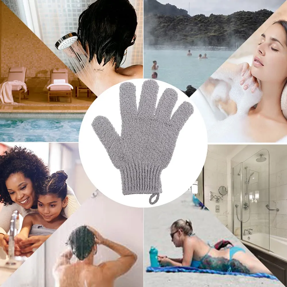 CLEEDY Bath Exfoliating Gloves - 2 Pairs of Lengthened and Large Scrubbing Gloves for Shower, Spa, and Massage - Perfect for Exfoliating Body, Face, Hands, and Feet(2 paris gary)