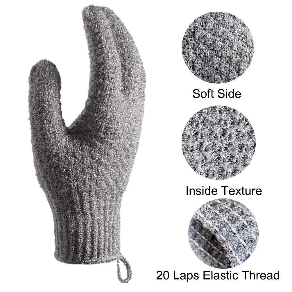 CLEEDY Bath Exfoliating Gloves - 2 Pairs of Lengthened and Large Scrubbing Gloves for Shower, Spa, and Massage - Perfect for Exfoliating Body, Face, Hands, and Feet(2 paris gary)