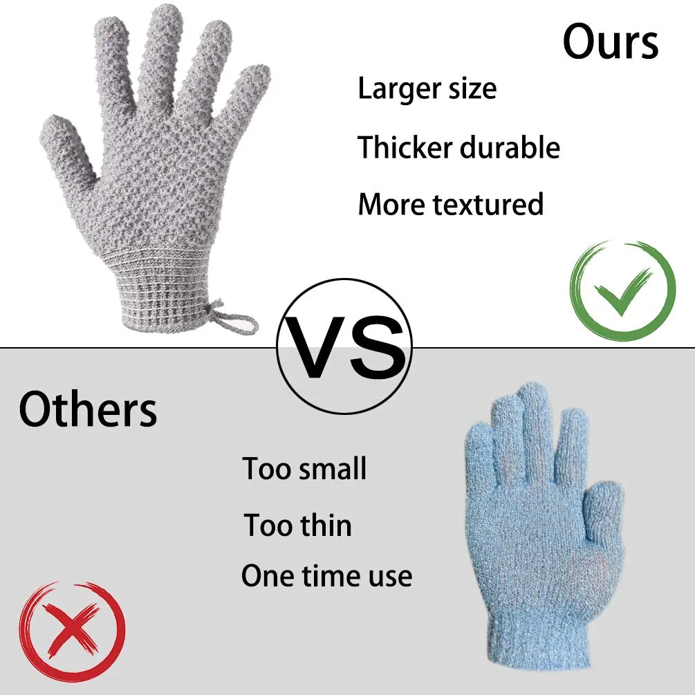 CLEEDY Bath Exfoliating Gloves - 2 Pairs of Lengthened and Large Scrubbing Gloves for Shower, Spa, and Massage - Perfect for Exfoliating Body, Face, Hands, and Feet(2 paris gary)