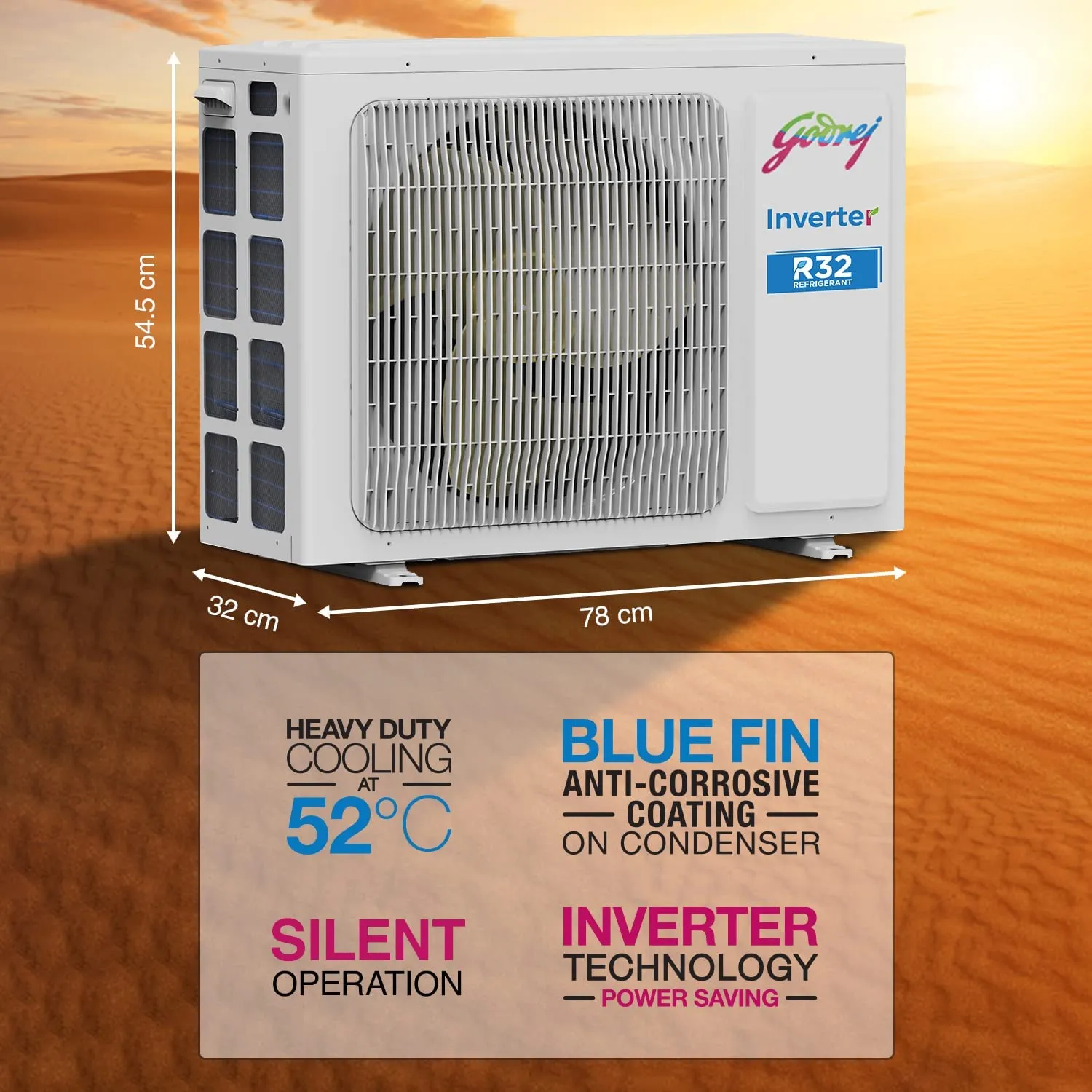 Godrej SIC 24ITC3-WZS 2 Ton 3 Star Inverter Split AC with 5-in-1 Convertible Cooling, Copper Condenser, Anti-Viral Filter & R32 Refrigerant