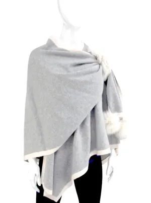 Knit Wrap With Fox Trim [LT. Grey-WRIM28]