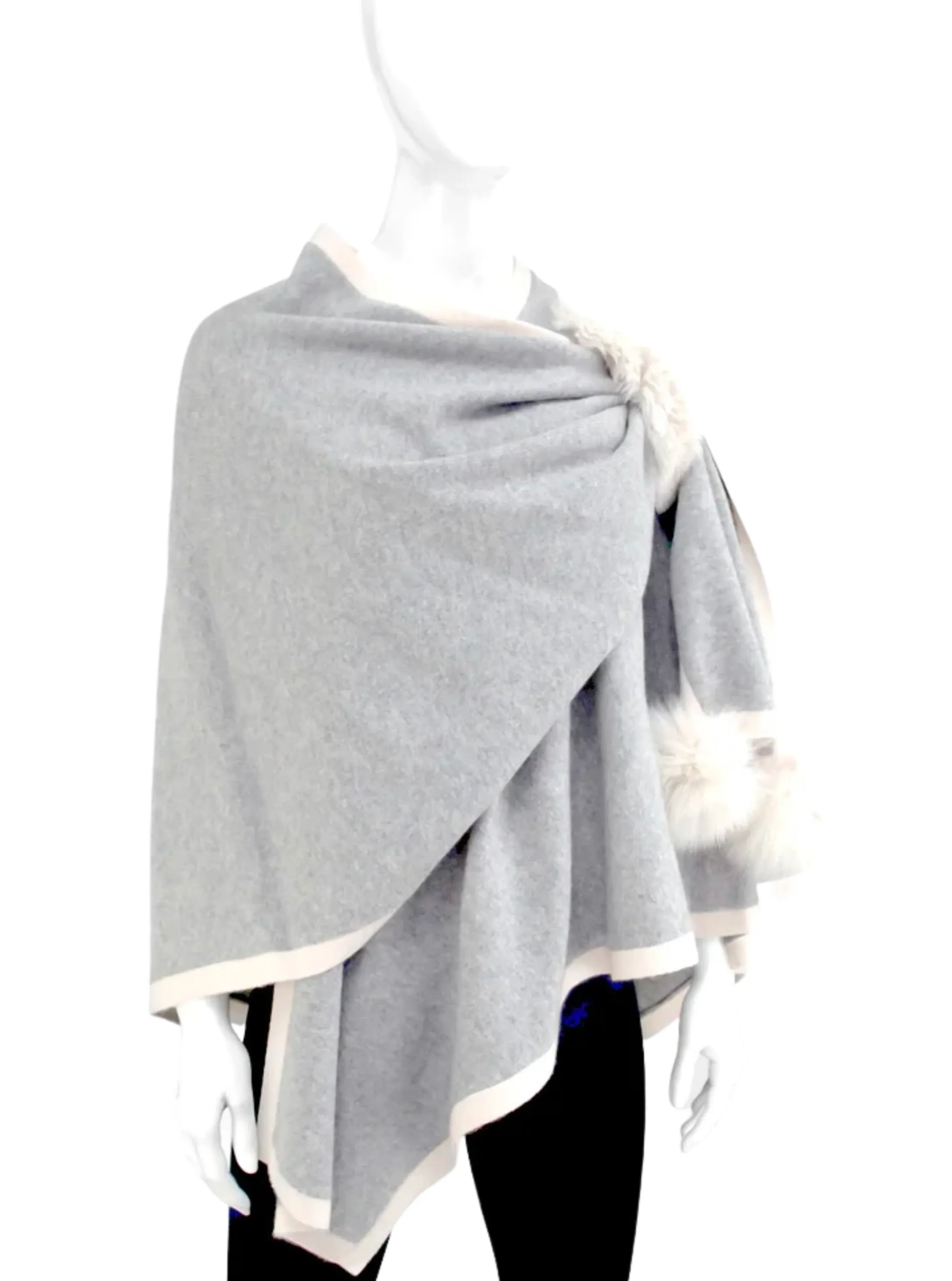 Knit Wrap With Fox Trim [LT. Grey-WRIM28]