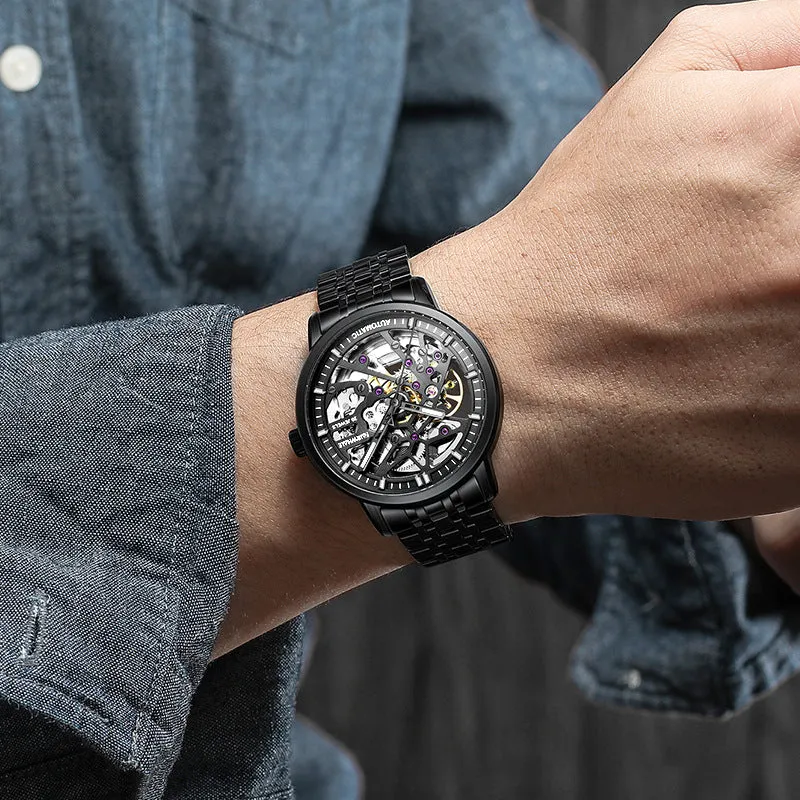 Mark Huawei watch brand men's wholesale automatic mechanical watch hollow foreign trade waterproof live tide table
