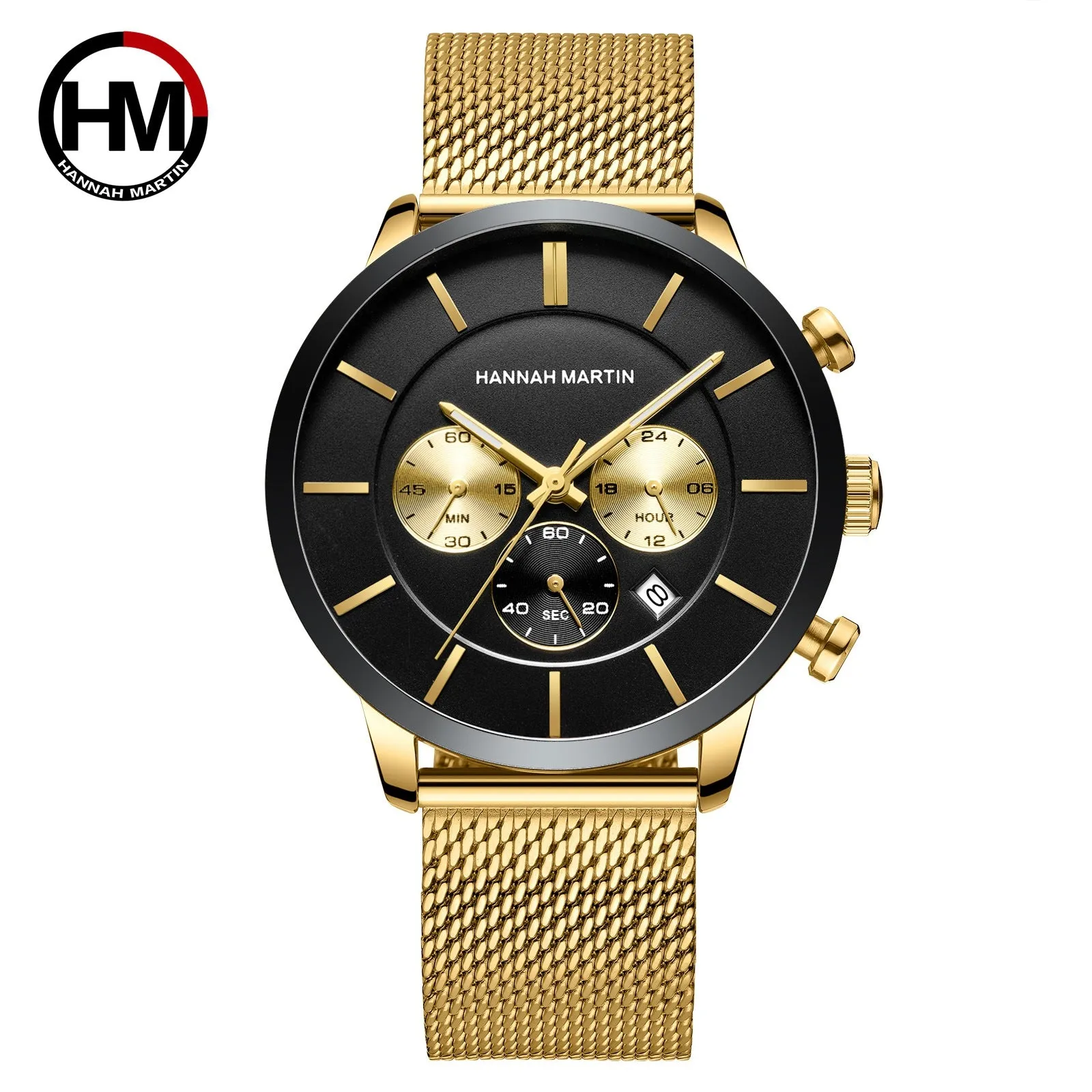 Men's multi-function business casual calendar quartz watch woven steel chain gold color night small three-needle watch men