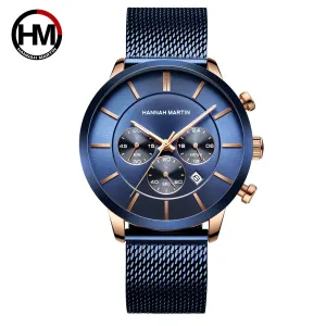 Men's multi-function business casual calendar quartz watch woven steel chain gold color night small three-needle watch men