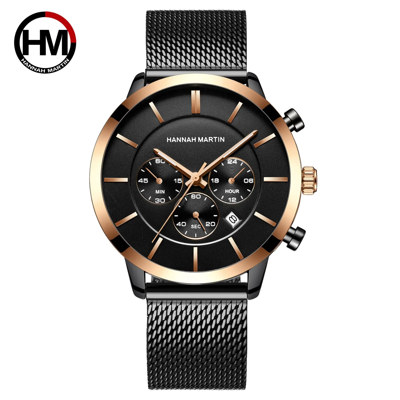 Men's multi-function business casual calendar quartz watch woven steel chain gold color night small three-needle watch men
