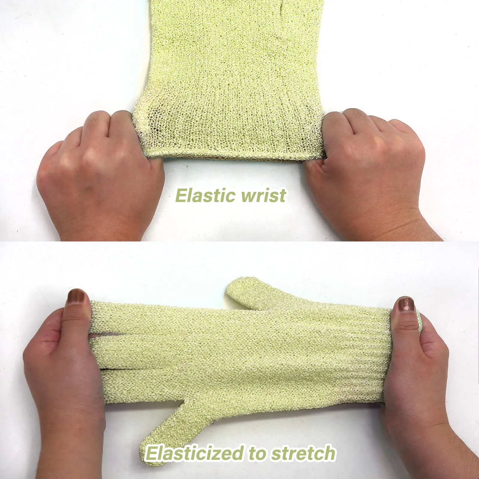 MIG4U Shower Exfoliating Scrub Gloves Medium to Heavy Bathing Gloves Body Wash Dead Skin Removal Deep Cleansing Sponge Loofah for Women and Men(1 Pair, Chartreuse)