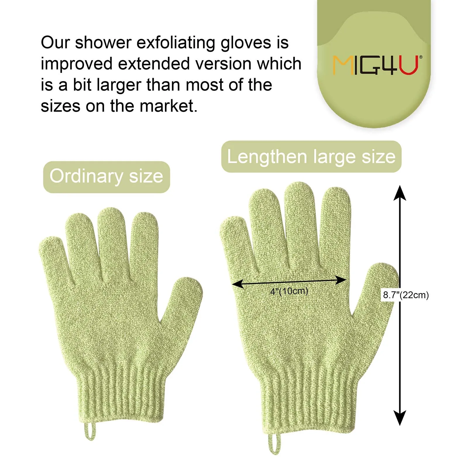MIG4U Shower Exfoliating Scrub Gloves Medium to Heavy Bathing Gloves Body Wash Dead Skin Removal Deep Cleansing Sponge Loofah for Women and Men(1 Pair, Chartreuse)