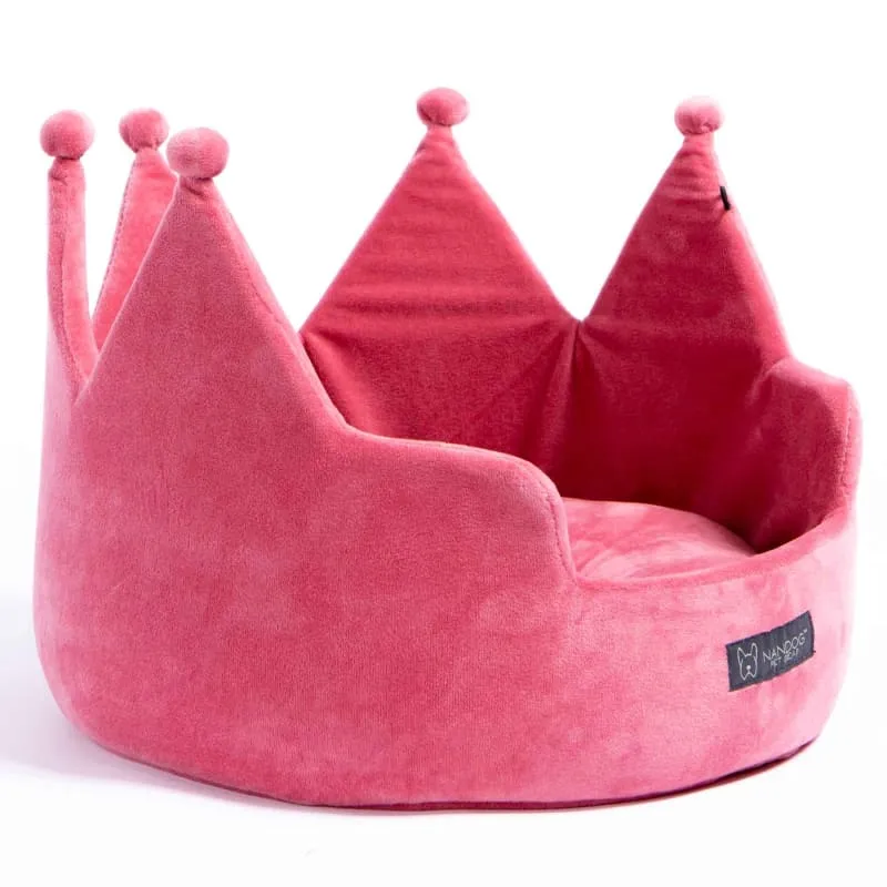 Nandog Pet Gear Plush Pink Super Soft Luxe Crown Bed