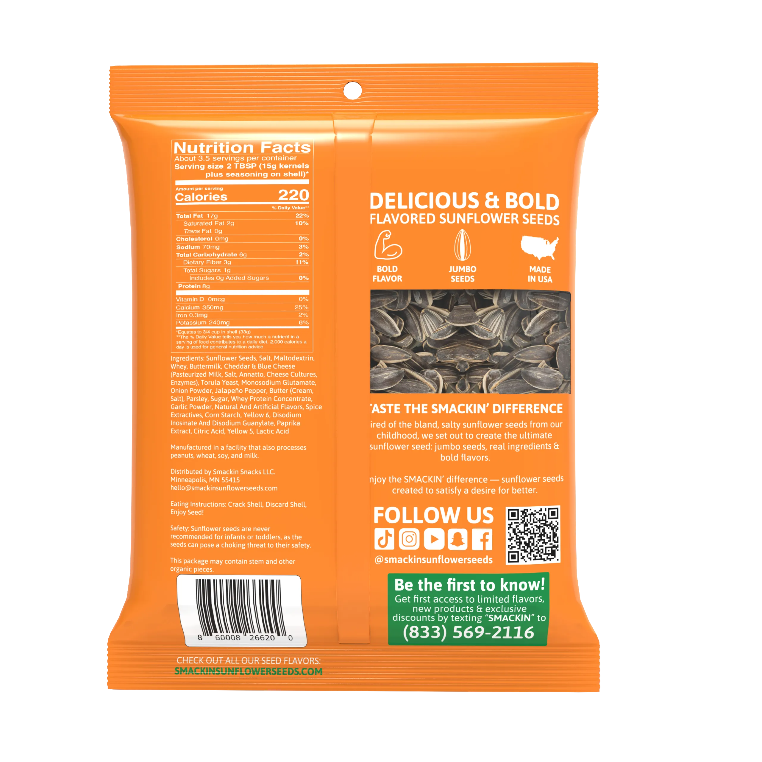 SMACKIN' Cheddar Jalapeo Sunflower Seeds Case of 12 (4 oz)